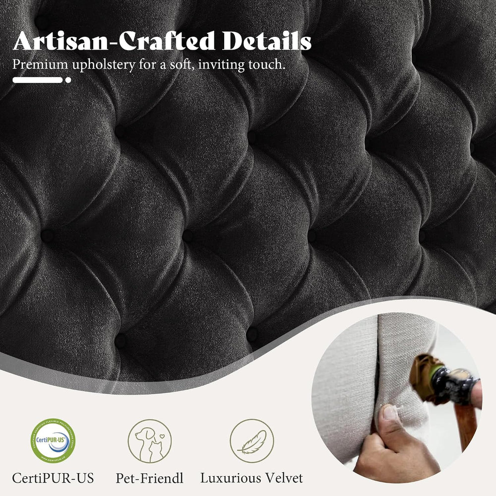AMERLIFE Upholstered King Bed Frame with Wingback Headboard, Black Velvet