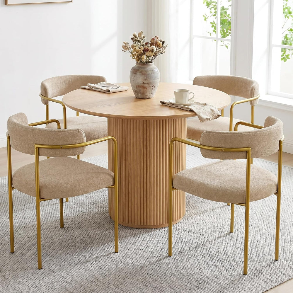 Boucle Dining Chairs Set of 4 with Arms, Mid Century Modern Upholstered Dinin...