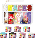 Snack Bag for Travel & Makeup - Clear Chenille Letter Zipper Pouch, Waterproof Cosmetic Tote Bag for Women & Girls (White)