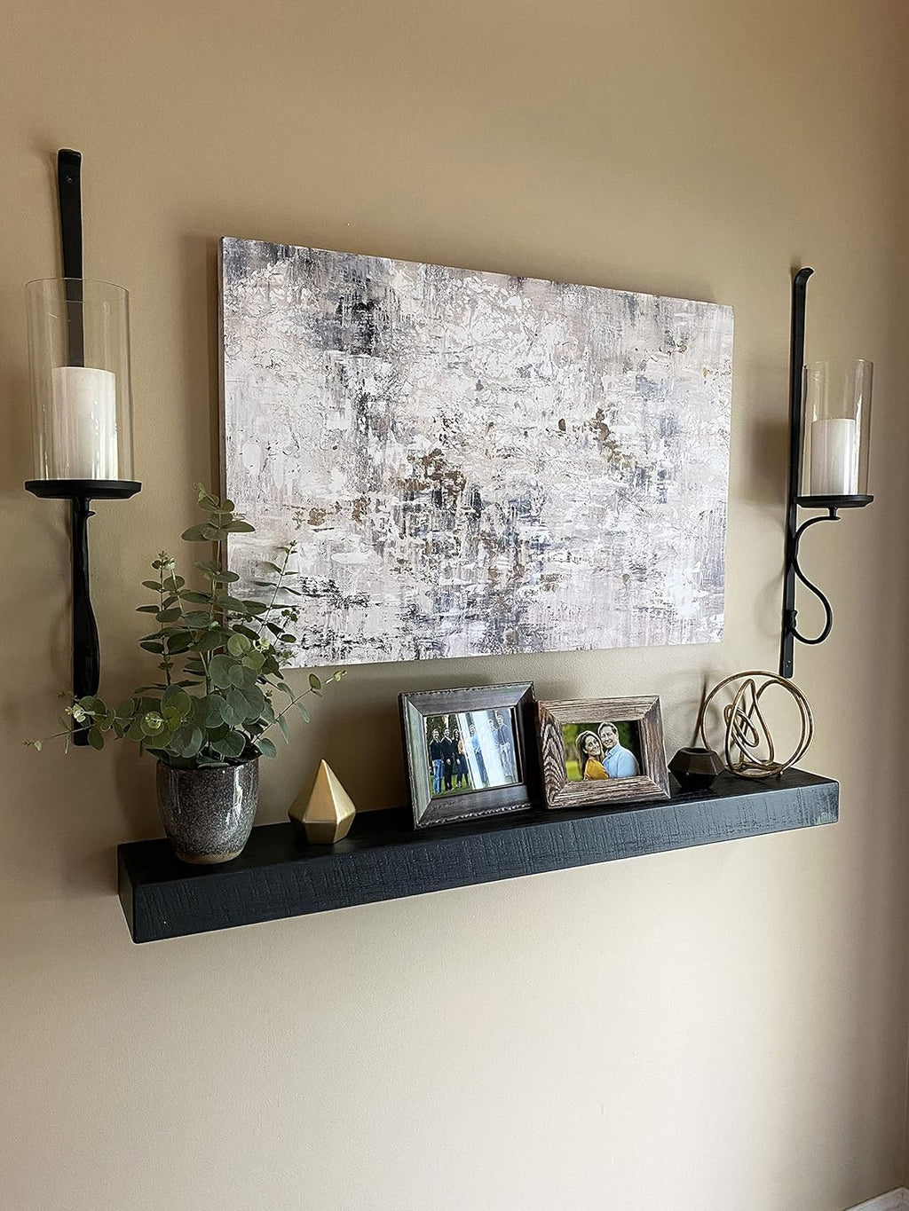 joelsantiques - 54 Inch Wooden Floating Shelves for Wall - 54x8x2 in - Made of Natural Wood - Long Heavy Duty Rustic Wall Shelves for Bedroom - Perfect for Living Room, Kitchen - Black