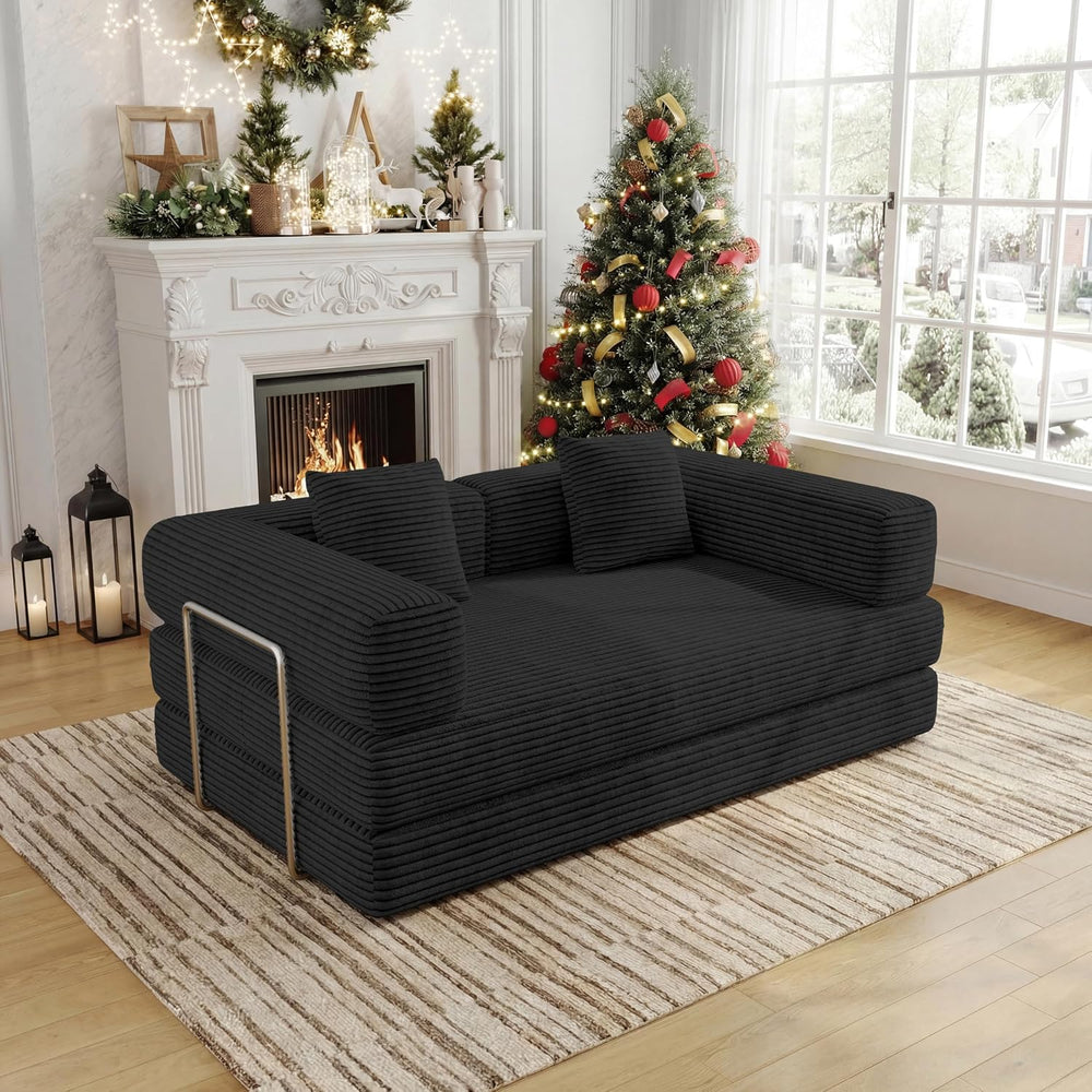 59 Inch Convertible Sofas Bed, 5-in-1 Futon Sofa Pull Out Sleeper Couch, Couc...