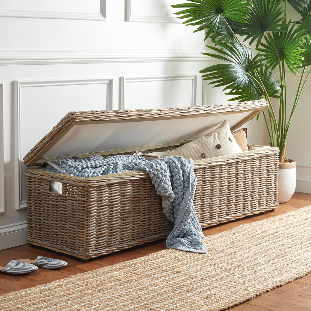 SAFAVIEH Furniture - Caius Rattan Trunk - Grey - Rattan - Coastal Woven Desig...