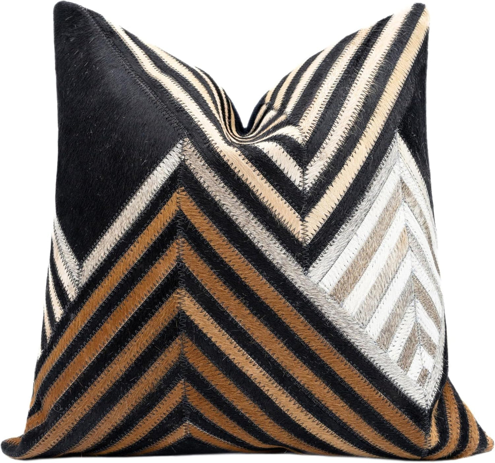 CANVELLO Genuine Cowhide Leather Decorative Throw Pillows - Handmade Patchwor...