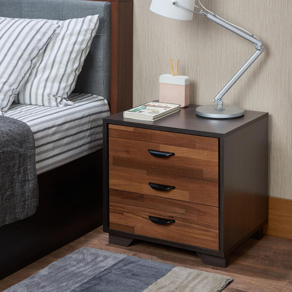 BIGTO Walnut & Espresso Finish Accent Side Table Synthetic Wood End Table...