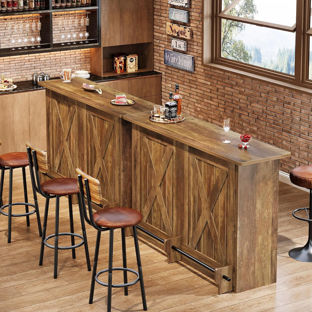 Tribesigns 63'' Bar Table, 2-Tier Bar Cabinet Pub Table with Footrest | Modern Coffee Cabinet for Home Kitchen, Bar Height Table for Bistro, Dining Room, Living Room (1, Brown)
