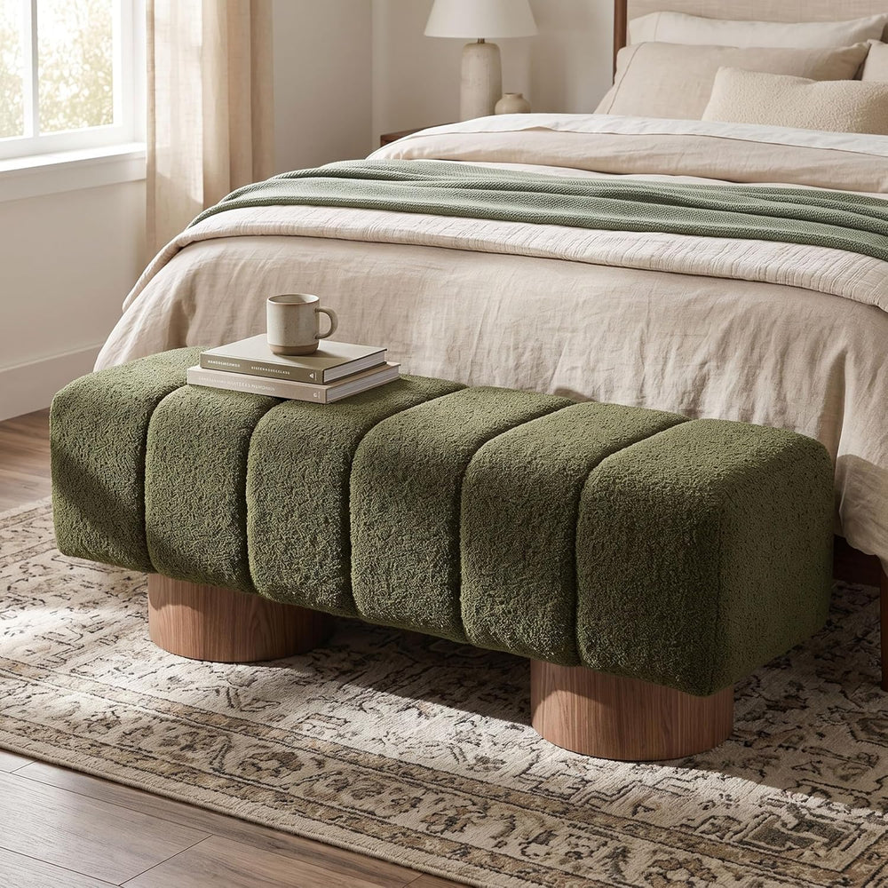 Merax 50" Green Boucle Upholstered Dining Bench Entryway Bench | No Asse...