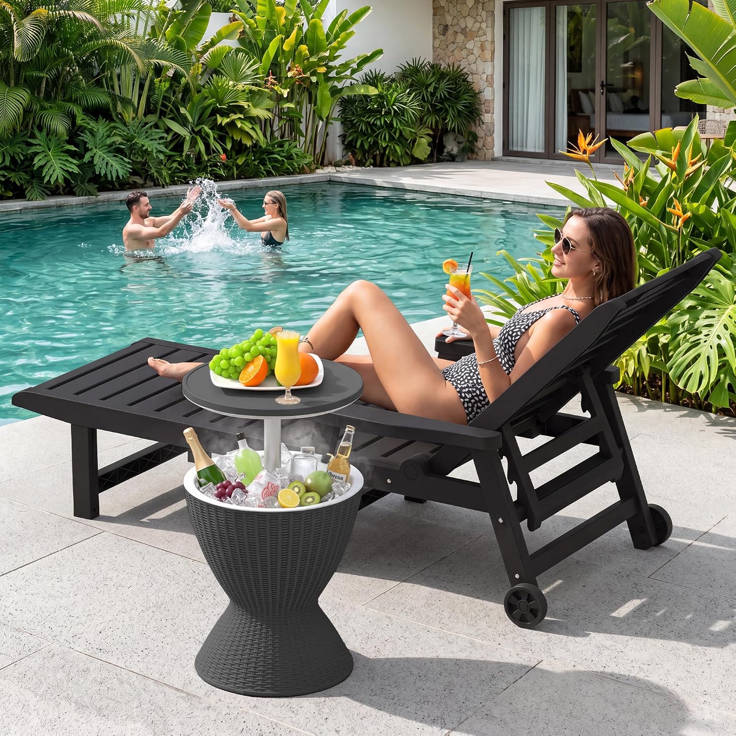 EFU Cooler Tables, 15 Gallon Cooler Bar Tables, Keeps Cold 12H | Multi-Functional Outdoor Cool Bar for Drinks Beer & Wine, with Drain Plug, Patio Furniture for Backyard, Pool, BBQ, Party