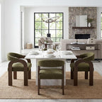 Farmhouse Dining Chairs Set of 4 - Upholstered Armchairs with Chenille Cushions & Curved Wooden Arms, Barrel Wood Kitchen Chairs for Dining Room/Cafe/Kitchen Island (Sage Green)