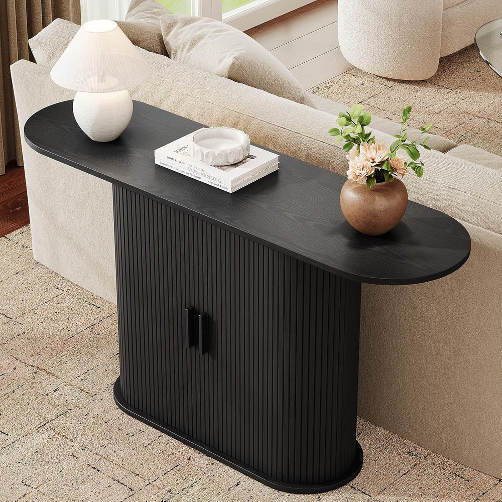 55 Inch Console Table with Storage, Fluted Entryway Tables with Sliding Doors...