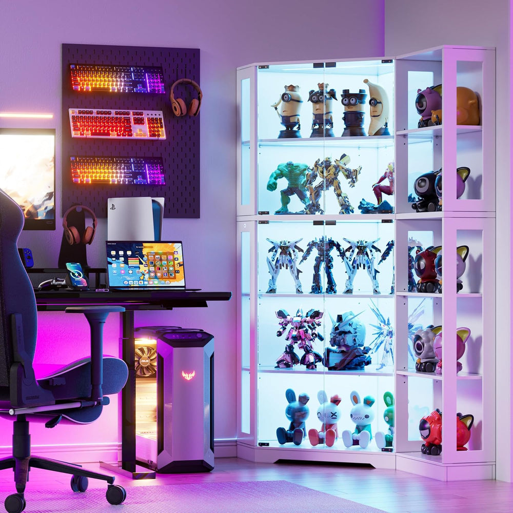 PAKASEPT Corner Display Curio Cabinet with Glass Doors, Glass Display Case wi...