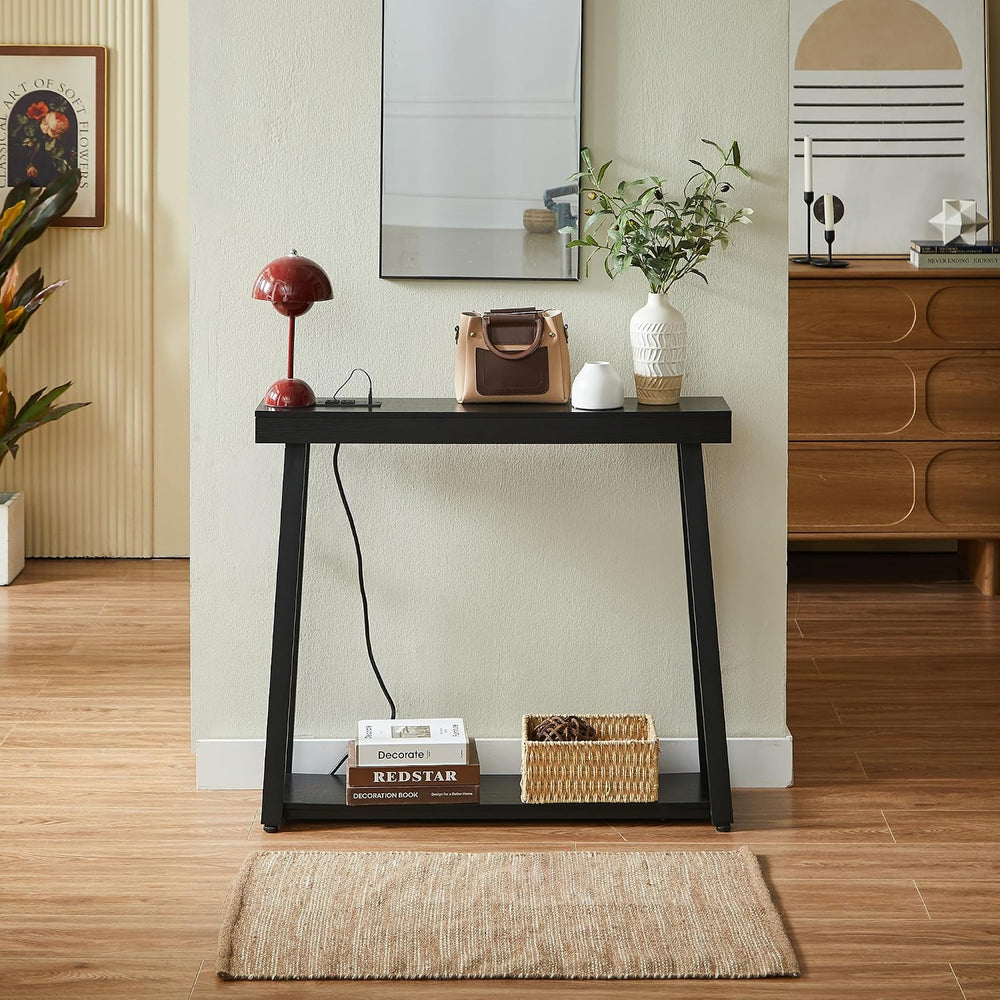 Narrow Small Entryway Table with Charging Station, 36 Inch Thin High Tall Con...