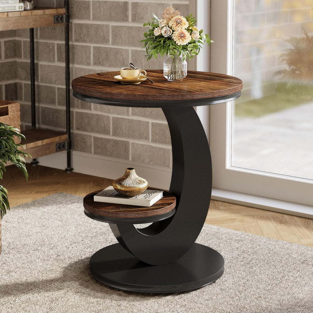 Tribesigns Round End Table, 2 Tiers Side Table with Storage Shelf, Sofa Side ...
