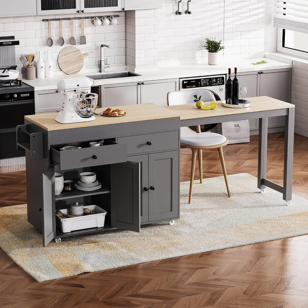 Merax 74.5" Kitchen Island with Extendable Dining Table, Rolling Kitchen...
