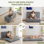 MAXYOYO Folding Sofa Couch Bed, 6 Inch Tri-Fold Floor Sofa Bed, Folding Mattress with Handles, Soft Faux Fur Folding Bed with Supportive Foam Filling, Portable Couch for Living Room, Full, Grey