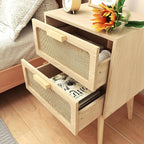Rattan Nightstand,Boho Bedside with Storage,End Table,Side Table with 2 Hand Made Rattan Decorated Drawers for Small Space,Livingroom,Bedroom,Natural 11.8" D x 16" W x 22.4" H CTG59Y