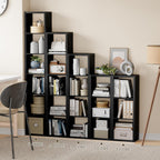 Cube Storage Organizer Bookcase, Small 4 Tier 11 inch Open Back Cubical Shelf with Thickened Border, Display Bookshelf for Living Room, Home Office, Sturdy Room (Black, 4 Cube,Vertical)