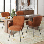 VKNOW Modern Dining Chairs Set of 4, Upholstered Dining Room Chair with Armrest, Kitchen Chairs with Curved Ergonomics Backrest for Living Room, Dining Room, Kitchen, Orange