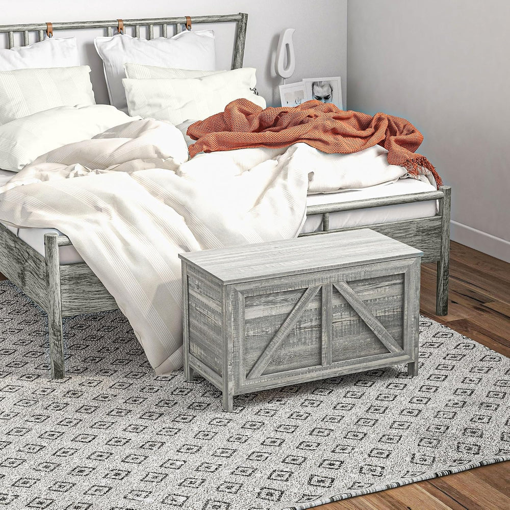 HOMCOM 30" Farmhouse Storage Bench Lift Top Storage Chest in Light Gray ...