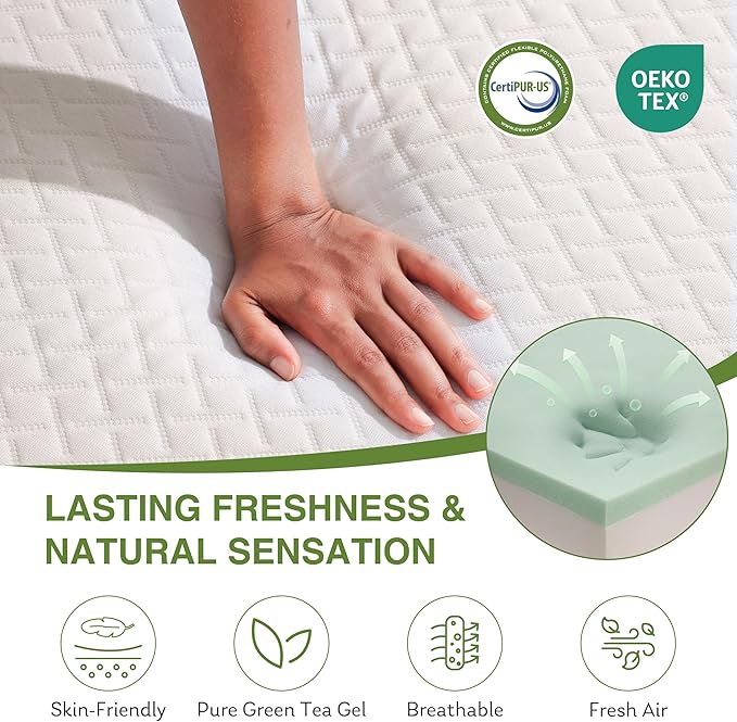 Twin XL Memory Foam Mattress, 12 Inch Bed Mattress in a Box with Cooling Green Tea Gel, Relieve Pressure with Medium Support, CertiPUR-US Certified, 80''L x 38''W, White