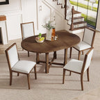 Ball & Cast Farmhouse 5 Pieces Dining Table Set with 4 Upholstered Chairs,Wooden Living Room Furniture for 4 W/ 57.7" Extendable Dining Table,Easy Assemble&Clean,for Dining Room,Bistro,Apartment,Brown