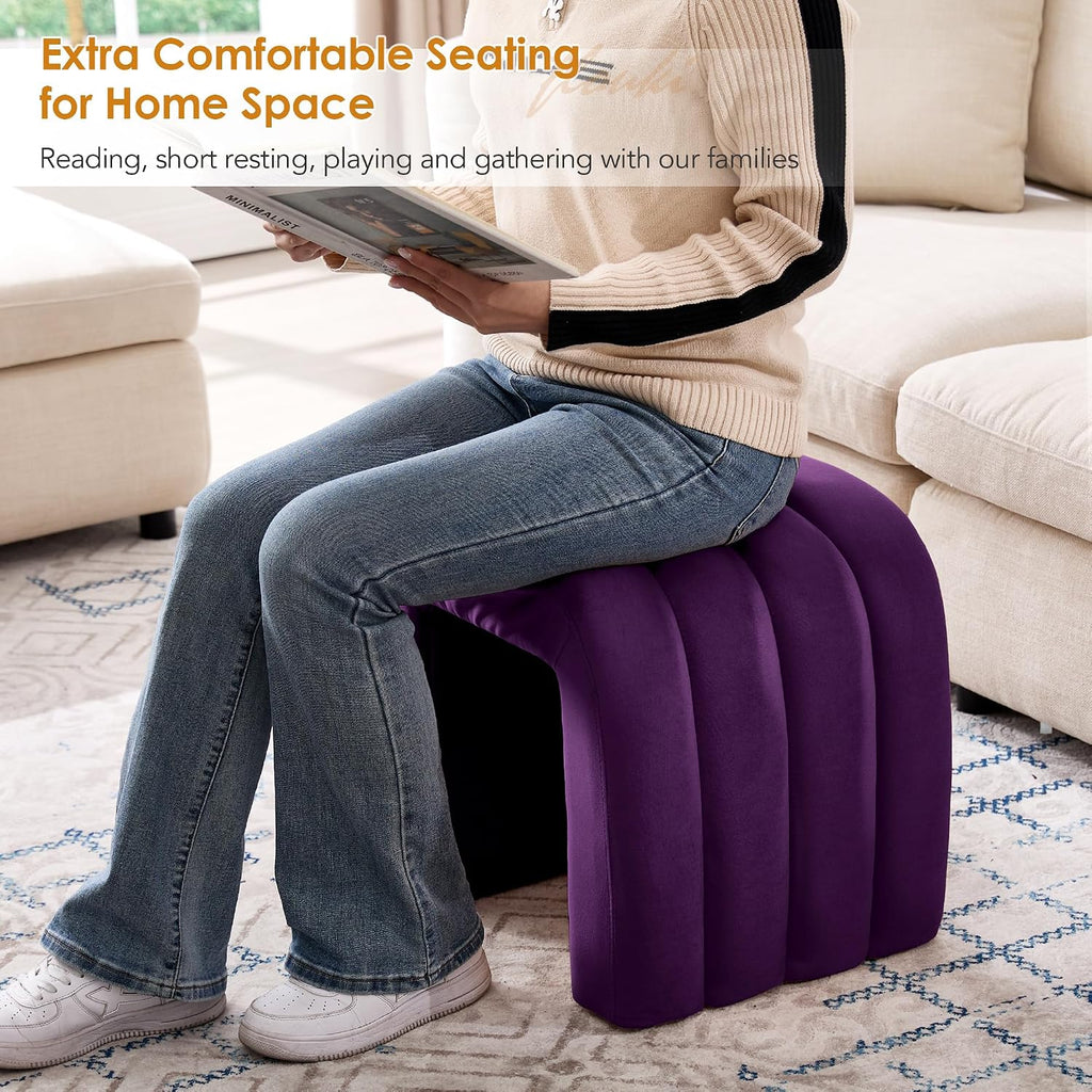 Flouki Velvet Vanity Stools, Multifunctional Arch Ottomans, Small Arch Ottoman, Ottomans for Bedroom, Dorm, Side Table Seat for Living Room, Entryway (Purple)