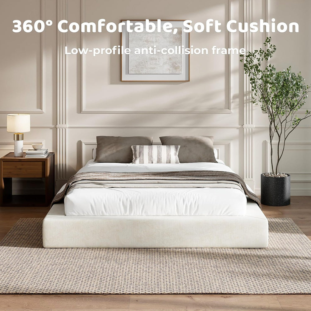 RECCI AirFrame Queen Upholstered Bed Frame with Square Cushioned Base