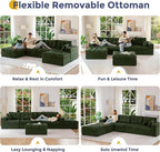 MAXYOYO 132" U Shaped Modular Sectional Sofa with 2 Ottomans, Cloud Boneless Couch with Layered Cushion, Flexible Module Combination Sofa for Living Room, No Assembly Required, Dark Green