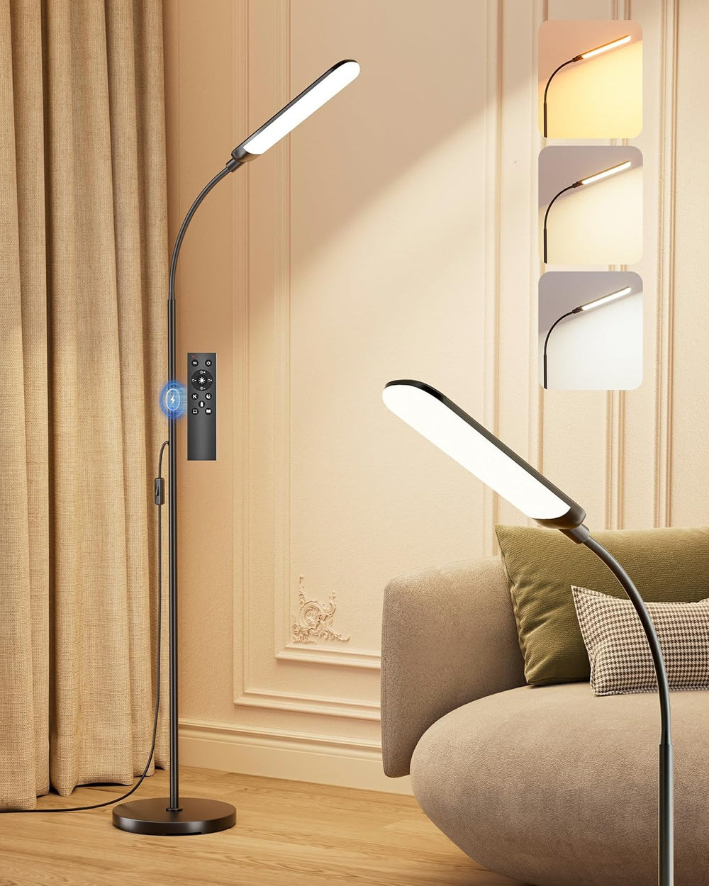mukuxin LED Floor Lamp, 18W/1800lm Bright Reading Floor Lamp with Remote, Ste...