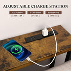 GRLEAF 63" Narrow Console Sofa Table with Built-in Power Strip (4 AC Outlets & 4 USB Ports) – 4.9ft Power Cord, Metal Frame, Easy Assembly, Ideal for Behind Couch, Hallway, and Office | Rustic Brown