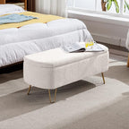 Storage Ottoman for End of Bed with Gold Legs, Modern Faux Fur Entryway Bench,for Living Room，Bedroom，End of Bed,Ivory White