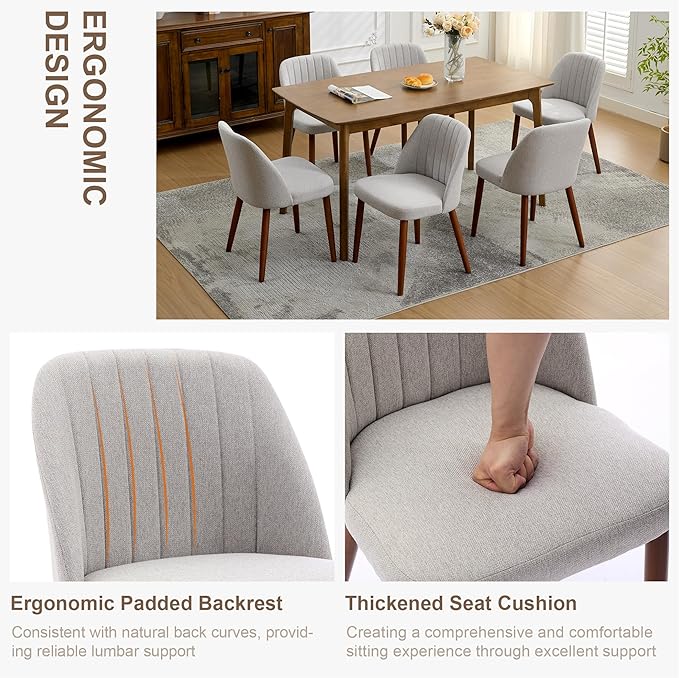 Wooden Dining Chairs Set of 6, Upholstered Kitchen Dining Room Chairs with Pa...