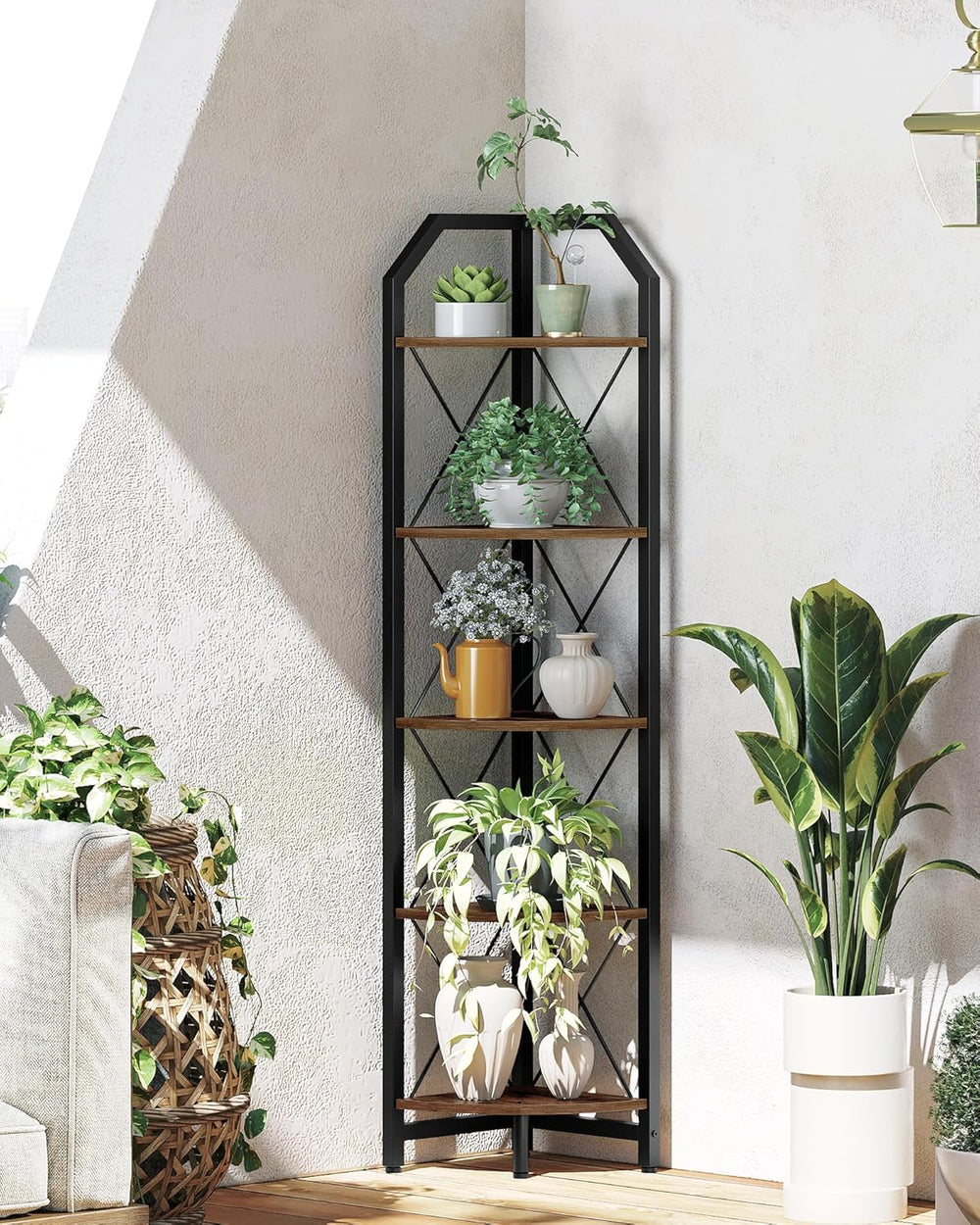 CHOEZON 59.4" Corner Shelf, 5-Tier Industrial Corner Bookshelf, Corner S...
