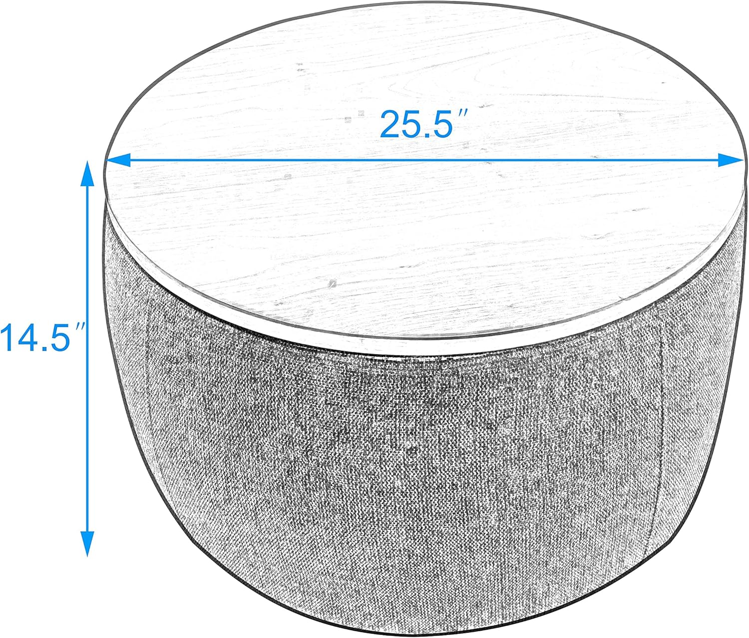 Modern Round Storage Ottoman with Wooden Top,Handmade Luxury Pleated Circle Fabric Storage Ottoman Coffee Table,End Table & Footstool for Living Room（Navy Blue）
