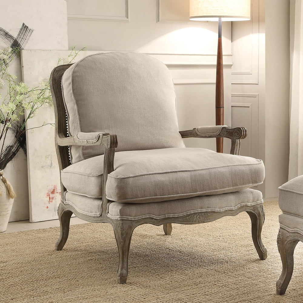 Lexicon French Country Wood Accent Chair, Carved Frame, Neutral | Living Room...