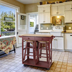 Casual Home Drop Leaf Breakfast Cart with 2 Stools-Red
