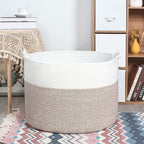 MINTWOOD Design Extra Large 22 x 16in Decorative Woven Cotton Rope Blanket Storage Basket Bin Living Room with Handles and Laundry Hamper for Pillows, Pool Towels, Dog Toys, Shoes, Light Brown