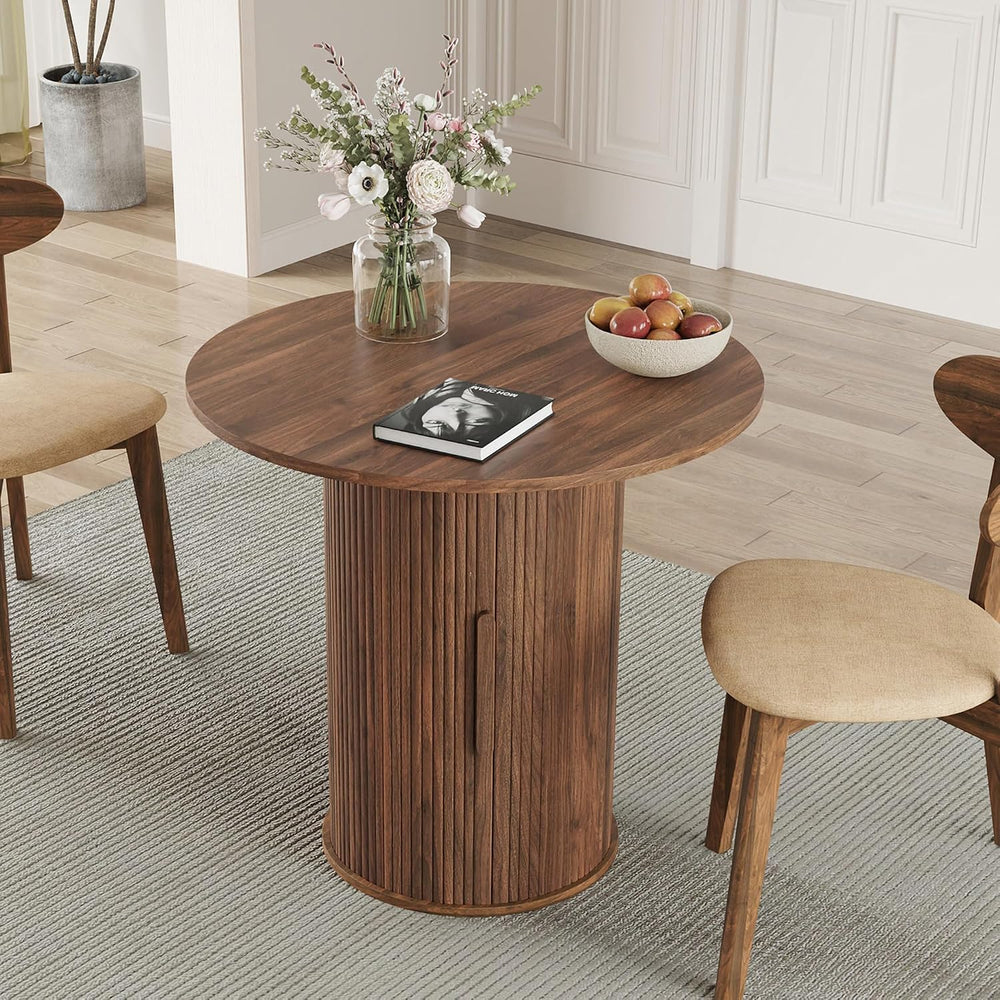 31.5" Round Dining Table for 2-4, Modern Farmhouse Kitchen Table with 2-...