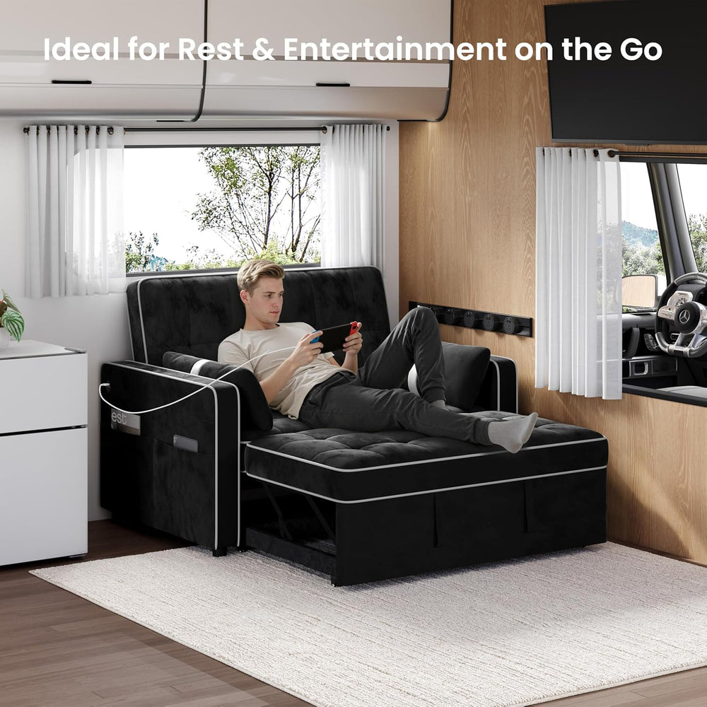 Yaheetech 3 in 1 Sofa Bed Convertible Velvet Sofa Pull Out Couch Folding Love...