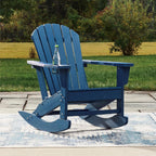 Signature Design by Ashley Sundown Treasure Adirondack Rocking Chair, Blue | Weather resistant HDPE, Integrated armrest cup holder, Heavy-duty 51-pound base, Rust-resistant stainless steel hardware