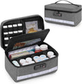 Damero Locking Pill Bottle Organizer with Inner Dividers, Medicine Storage and Organizer Bag Combination Lock for Medicine, Vitamins and Medical Supplies, Gray