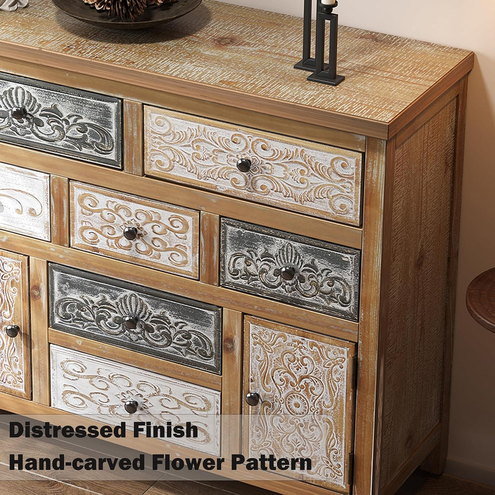 Console Table w Carved Doors and Drawers Sofa Table Wood Sideboard Cabinet wi...