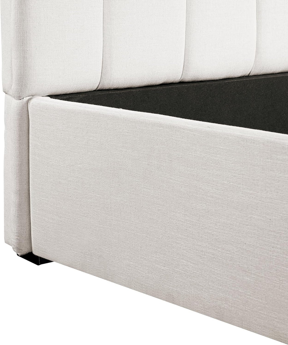 Merax King Upholstered Bed with Thick Headboard and Footboard, Beige