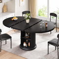 Jocoevol 47″–63″ Extendable Round Dining Table for 4–8 with Dust-Proof 2-Tier Storage Shelf Space-Saving Expandable Dining Room Table Wood Oval Circle Dining Table with Pedestal Base (Deep Black)