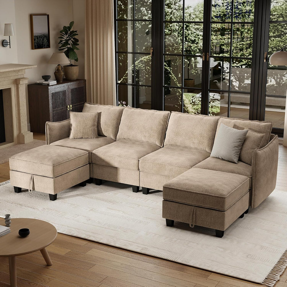 Ihanherry 112" Modular Sectional U-Shaped Sofa, Modern 6-Seat Cloud Couc...