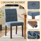Upholstered Dining Chairs Set of 4, Button Tufted Parsons Chairs with Wood Legs and Padded Seat, Modern Fabric Side Chairs for Dining Room Kitchen Farmhouse Hotel, Blue