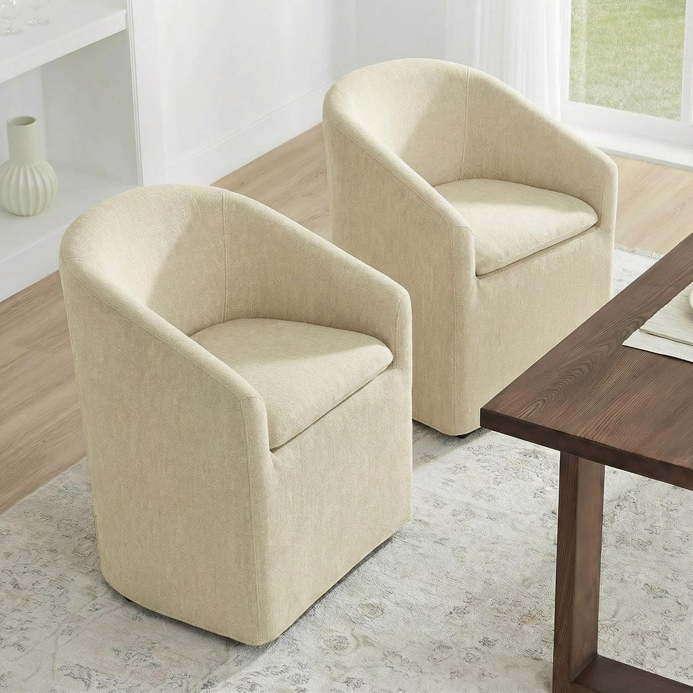KISLOT Upholstered Dining Chairs Set of 4 with Casters, Light Tan