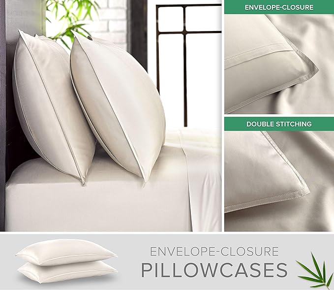 King Sheets by Pure Bamboo, Genuine 100% Organic Viscose Derived from Bamboo Bed Sheet Set, Luxuriously Soft & Cooling, Double Stitching, Lifetime Quality Promise (King, Ivory)