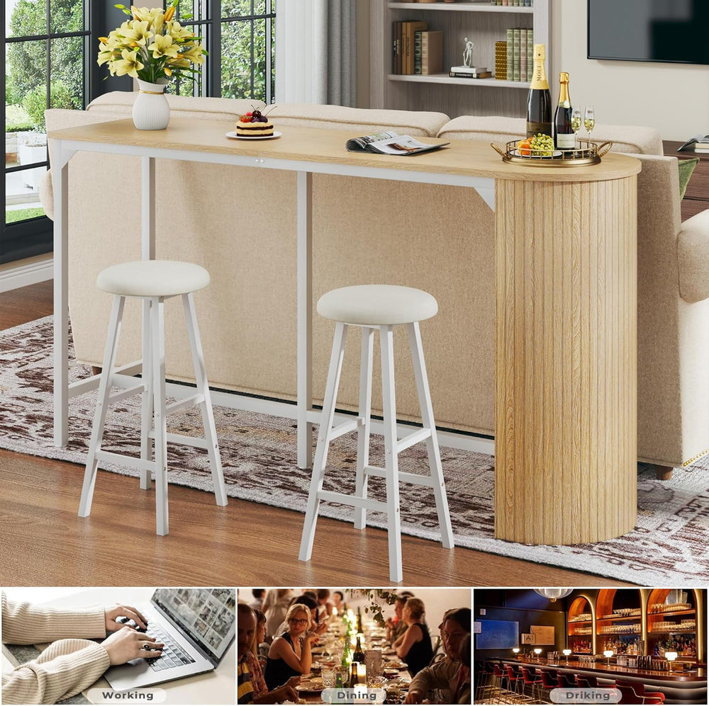 Fluted Bar Table and Chairs Set, 55'' Long Bar Tables with 2 Stools, ...
