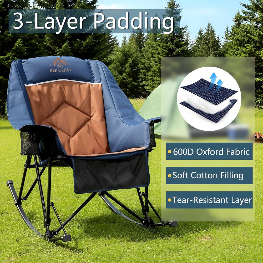 400lbs Rocking Camping Chair, Oversized Heavy Duty XL Folding Rocker for Adul...