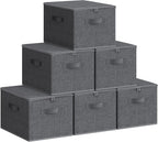 SONGMICS Large Storage Bins with Lids, 31 Quart Fabric Closet Organizer With Zipper, 6 Pack Foldable Storage Boxes, 15.7 x 11.8 x 9.8 Inches, Slate Gray URZB003G02